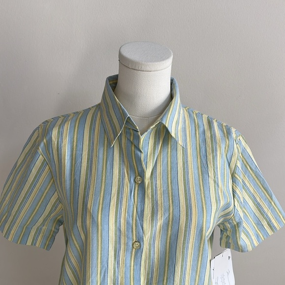 Vintage Women’s Coastal Grandma Preppy Short Sleeve Striped Button Up Shirt S - Picture 2 of 7